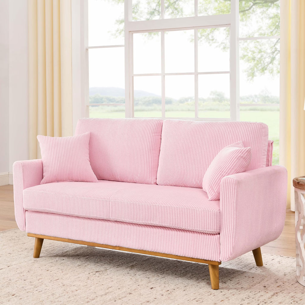 Aukfa 68" Small Sofa Couch Comfy Mid Century Modern Loveseat Sofa for Living Room Bedroom, Cream