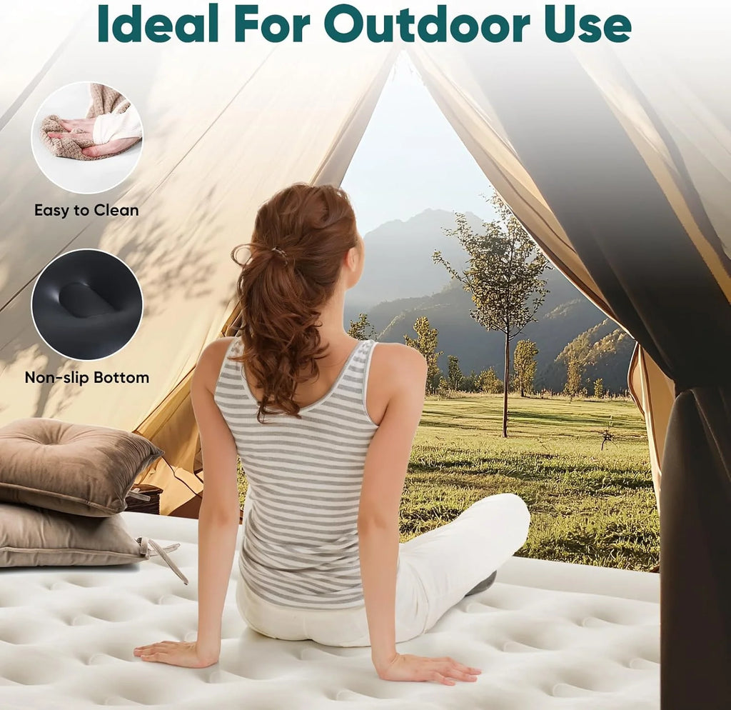 Blow Up Airbed with Built-in High Capacity Pump, Double Height, Non-Slip Bottom Design, Weight Capacity 660 lbs Air Bed for Home or Camping
