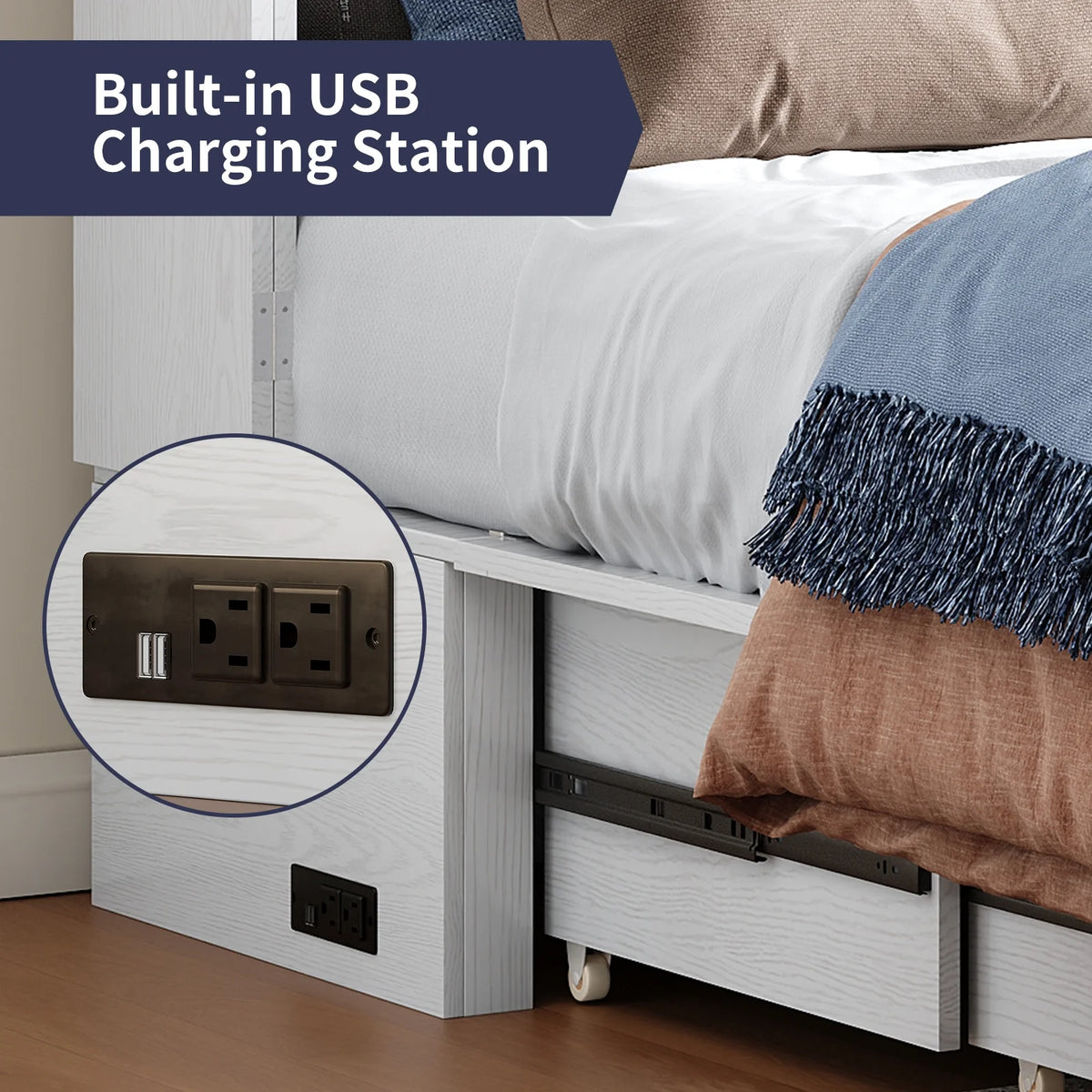 ZAFLY Murphy Bed with Trifold Foam Mattress, Cabinet Bed has USB Charging Station, Convertible Bed with Storage Platform, Cabinet Chest Bed with Large Drawers for Living Room/Bedroom (Grey)