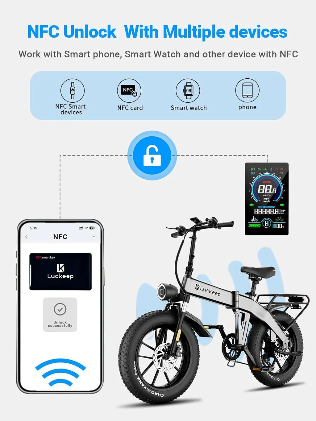Luckeep X1 Lite Foldable Electric Bike for Adults 1500W Peak Motor,720WH Removable Battery,28MPH 60 Miles Long Range,20"*4" Fat Tire All-Terrain E-bike with Front Suspension,Mountain Electric Bicycle