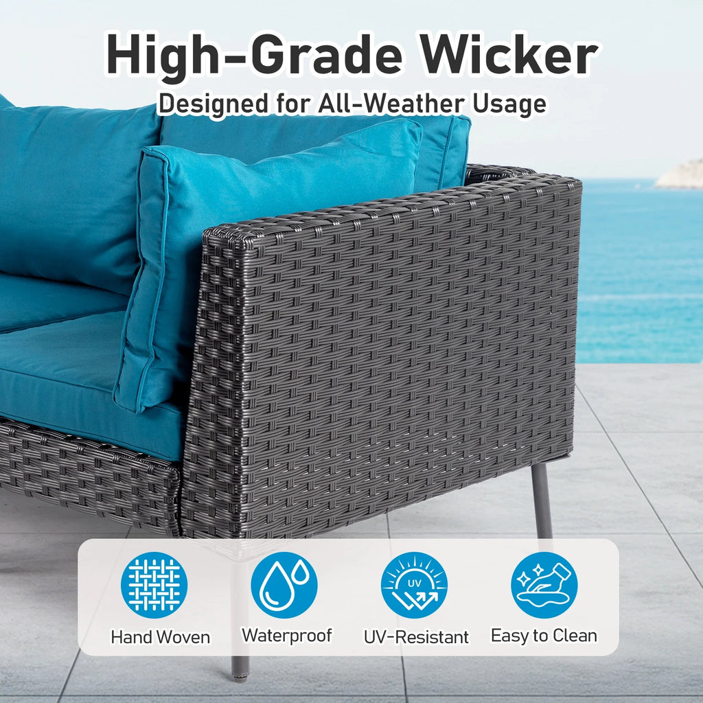 Ktaxon 7-Piece Wicker Patio Furniture Set, Patio Furniture Set with Water Resistant Thick Cushions and Coffee Table, Beige
