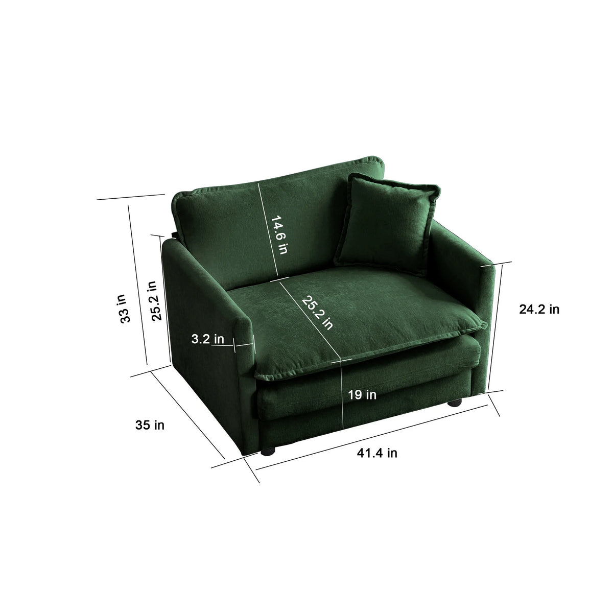 Comfy Deep Seat Sofa Chair, Upholstered Chenille Fabric Armchair with Toss Pillow for Living Room, Bedroom - Beige, Sturdy Wood Frame, 22+ Combination Options
