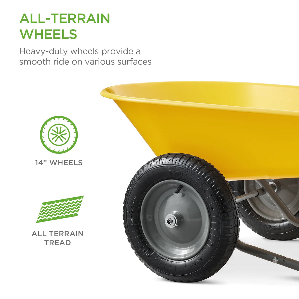 Best Choice Products Dual-Wheel Home Wheelbarrow Yard Garden Cart for Lawn, Construction - Green