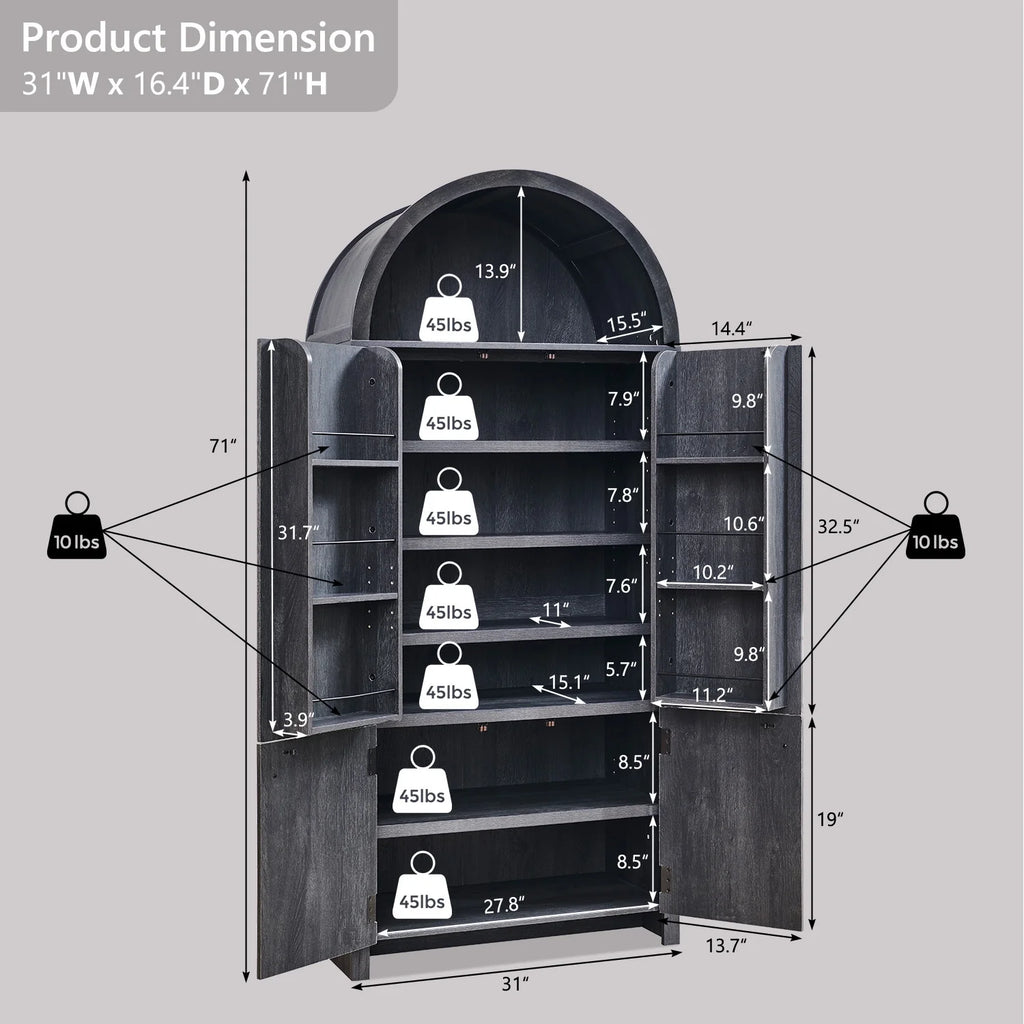 IFGET 71" Tall Arched Kitchen Pantry Storage Cabinet, Large Storage Cabinet with Adjustable Shelves, Pantry Cabinet for Kitchen, Dining Room