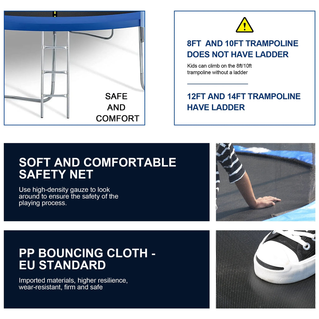 FDW 8 ft New Outdoor Round Trampoline with Safety Net and Spring Pad for Kids and Adults(Blue)