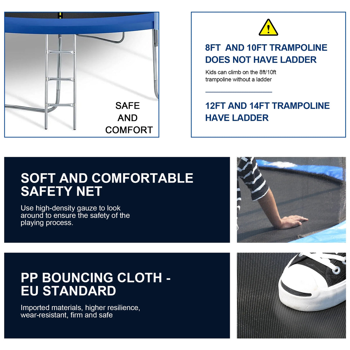 FDW 8 ft New Outdoor Round Trampoline with Safety Net and Spring Pad for Kids and Adults(Blue)