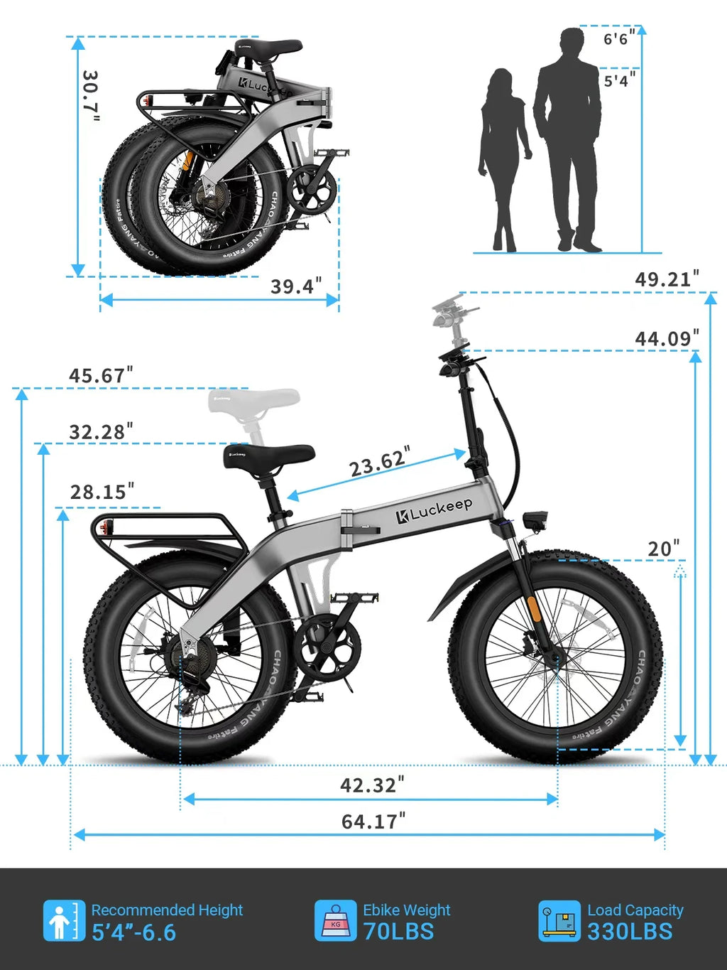 Luckeep X1 Lite Foldable Electric Bike for Adults 1500W Peak Motor,720WH Removable Battery,28MPH 60 Miles Long Range,20"*4" Fat Tire All-Terrain E-bike with Front Suspension,Mountain Electric Bicycle