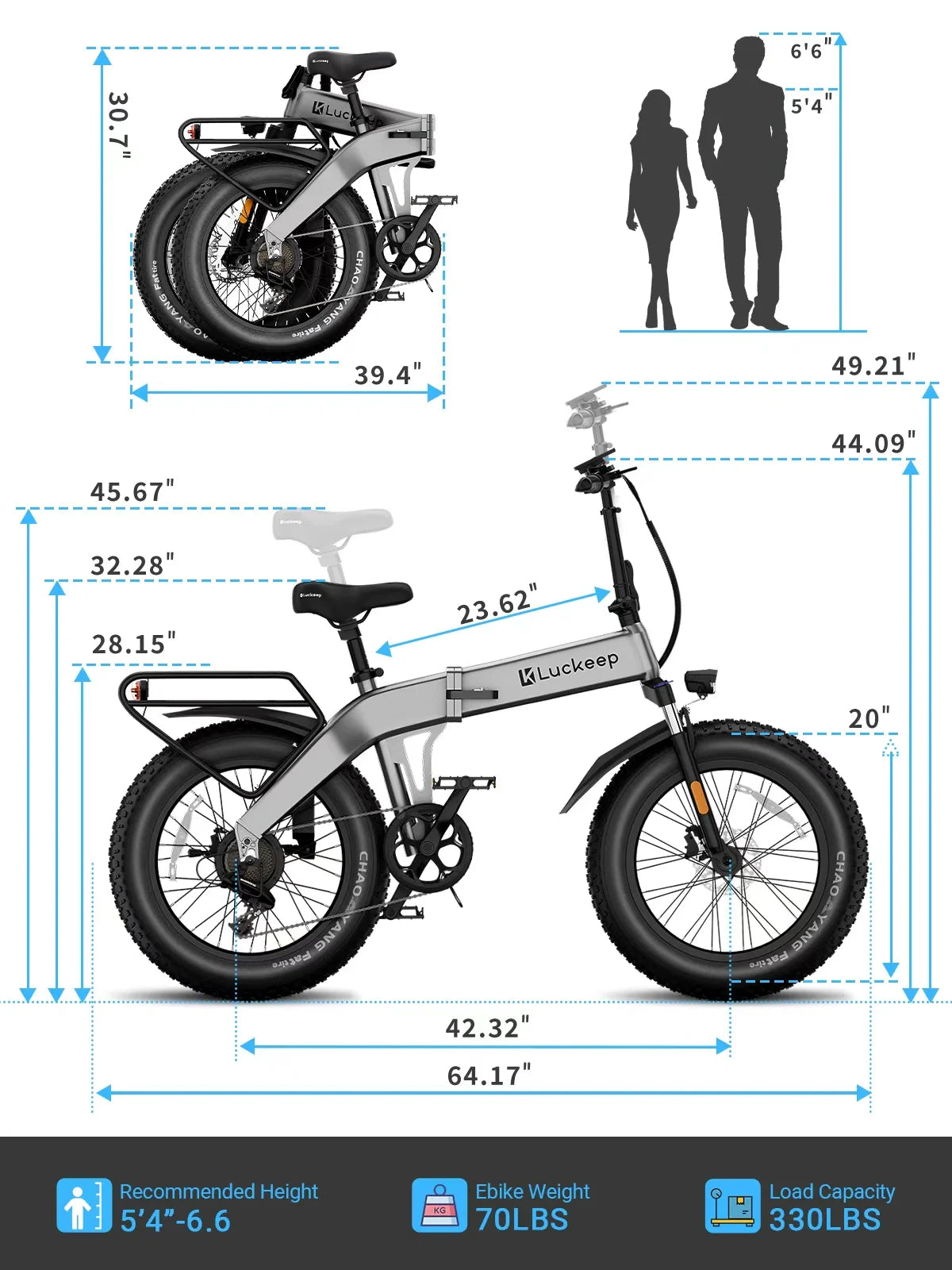 Luckeep X1 Lite Foldable Electric Bike for Adults 1500W Peak Motor,720WH Removable Battery,28MPH 60 Miles Long Range,20"*4" Fat Tire All-Terrain E-bike with Front Suspension,Mountain Electric Bicycle