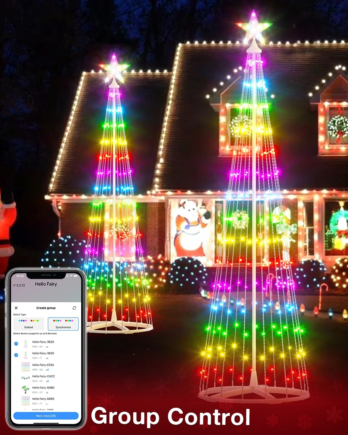 8FT 191 LED Christmas Cone Tree Smart Light with 58 Modes DIY Timer Remote Dimmable Artificial Christmas Tree for Porch Yard Patio Indoor Outdoor Xmas Holiday Decor