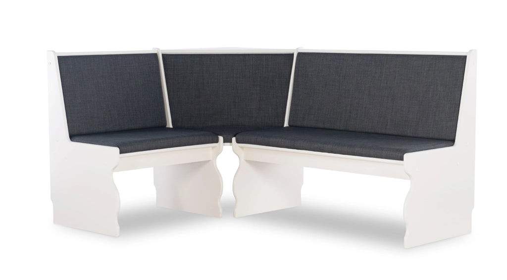 Linon Weston Corner Dining Breakfast Nook with Table and Bench, Seats 5-6, White Finish with Charcoal Fabric