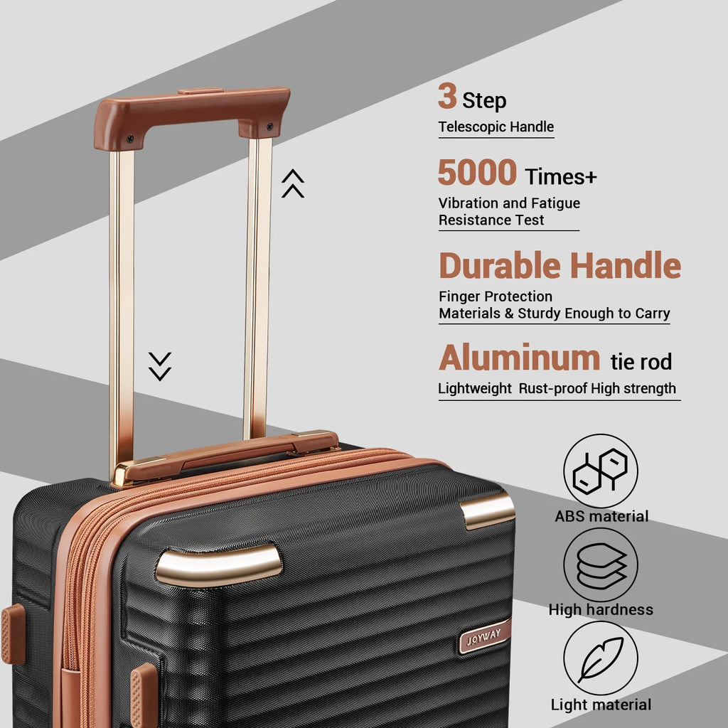 Joyway 3-Piece Carry-On Luggage Set with Swivel TSA Lock and Leather Carry Bag