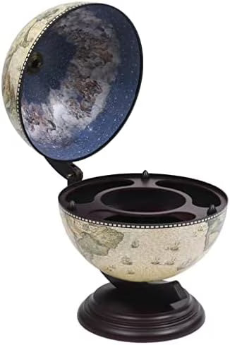 Green & Brown Tabletop Globe Wine Stand - Eucalyptus Wood with Antique Replica Frescoes and 16th  Nautical Maps - Assembly Required
