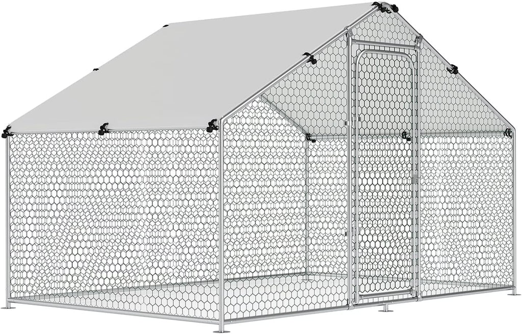 Large Metal Chicken Coop Walk-in Poultry Cage with Waterproof and UV-Resistant Cover Outdoor Chicken Run Hen Rabbit Duck House for Backyard Farm Use Spire Roof(10 W x 4.9 L x 6.4 H)