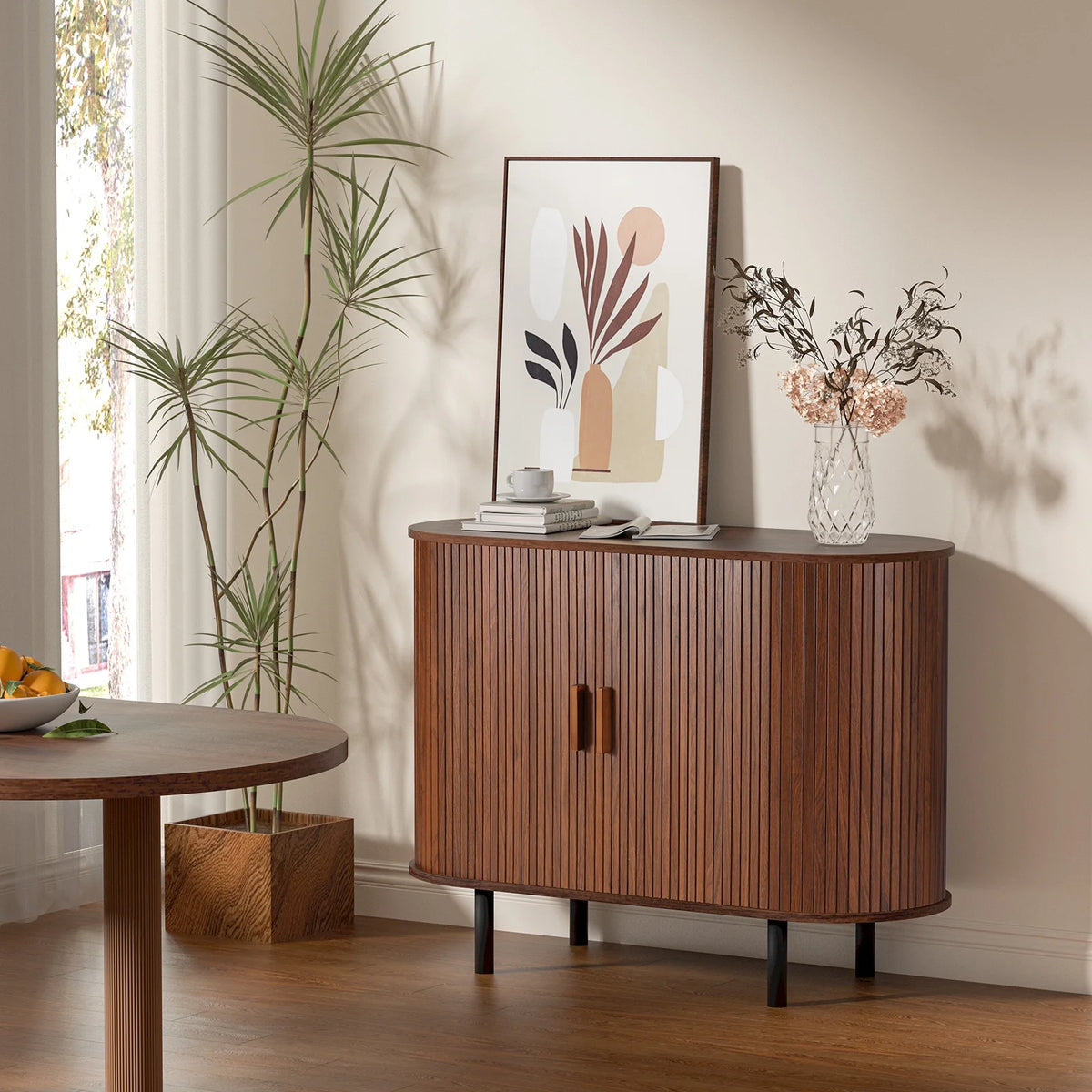 MARNUR Sideboard Buffet Cabinet 40" Storage Cabinet with 2 Sliding Tambour Doors, Adjustable Shelves for Kitchen, Living Room, Hallway, Entryway