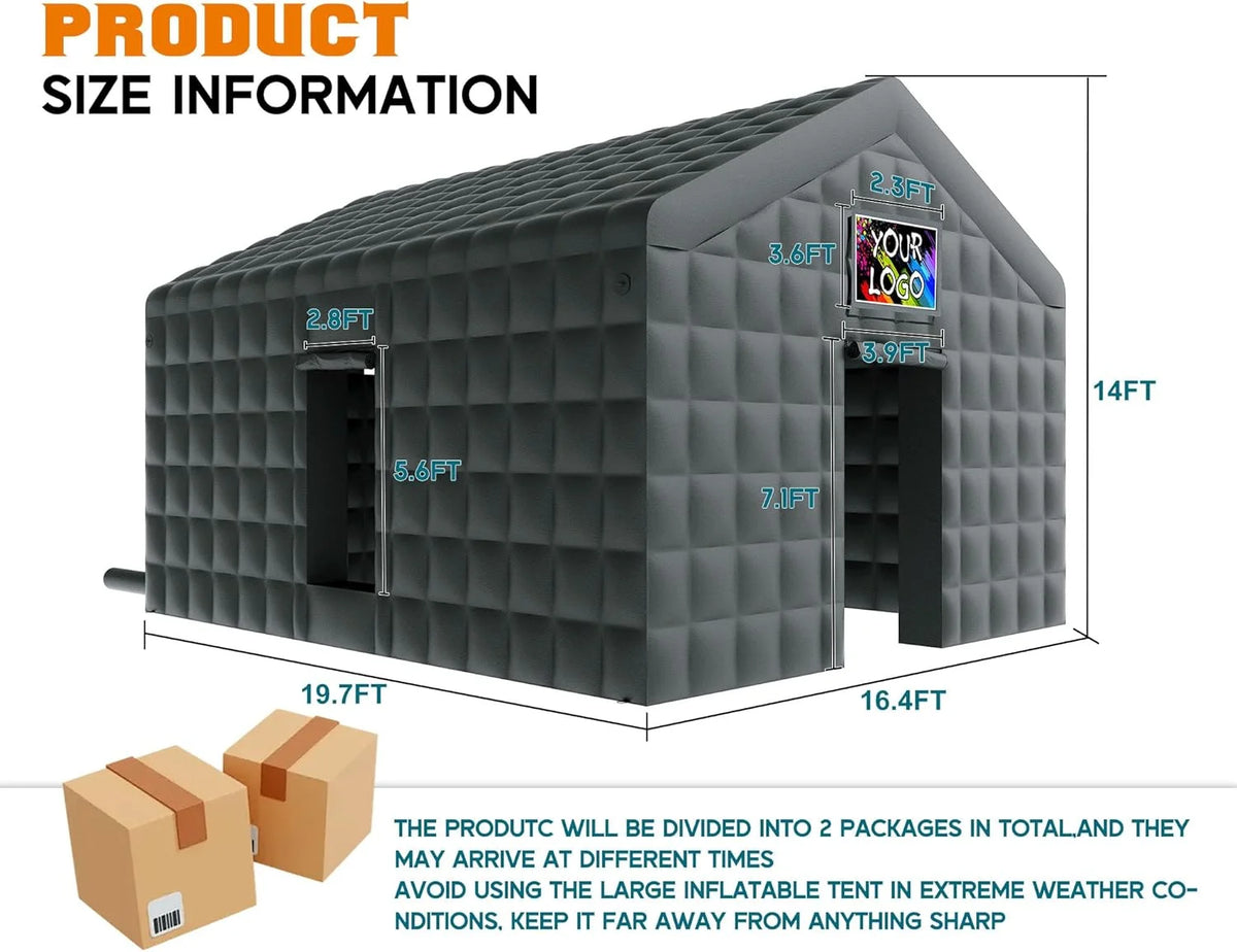 Jocisland 20x16x14 ft Large Black Inflatable Night Club Tent for Adults with 2 Side Doors, Inflatable Nightclub with Logo Area Gazebo Event House