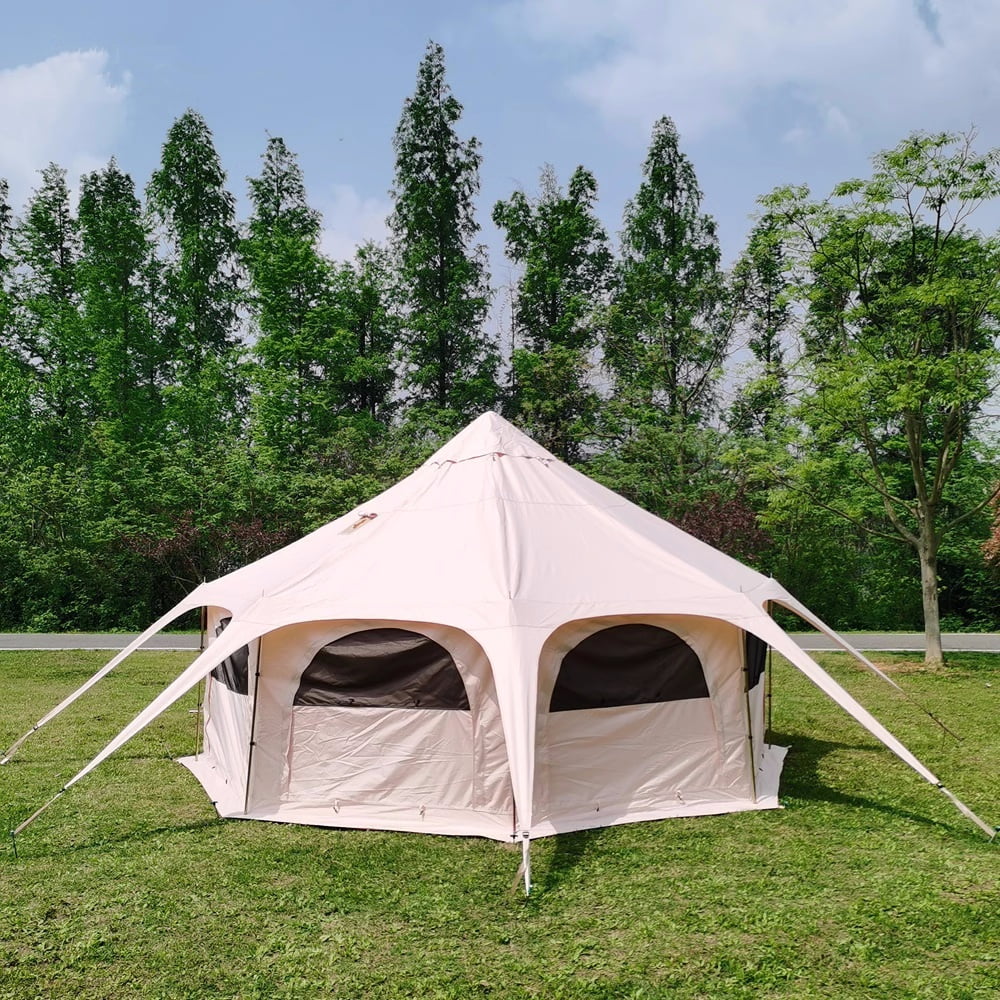 Latourreg Glamping  15FT Bell Tent 4.6m Yurt Tent with Stove Jack, Zipped Removable Floor for Family Camping
