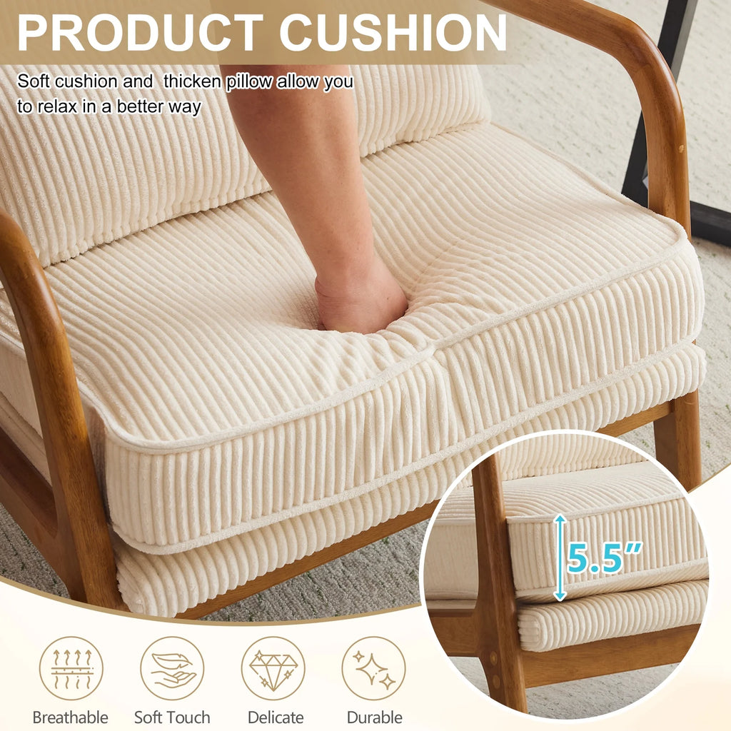 Ktaxon Accent Chair Corduroy Upholstered Armchair, Reading Club Chair with Pillow and Solid Wood Frame for Living Room Bedroom Furniture Off White
