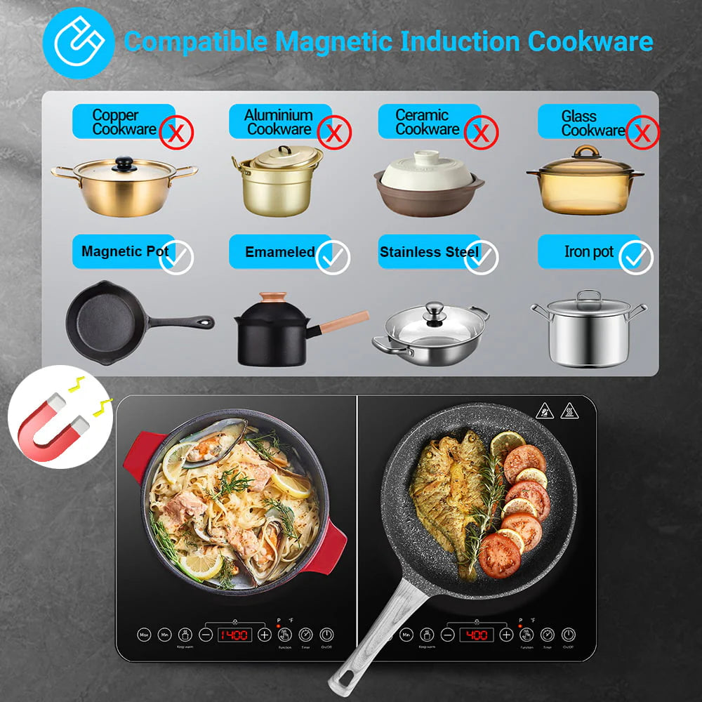 Aobosi Electric Double Induction Cooktop 1800W Portable Ultrathin with Sensor Touch, 10 Temperature 9 Power Settings 4 Hour Timer, Over-heating Protection & Child Safety Lock for Kitchen Garden Office