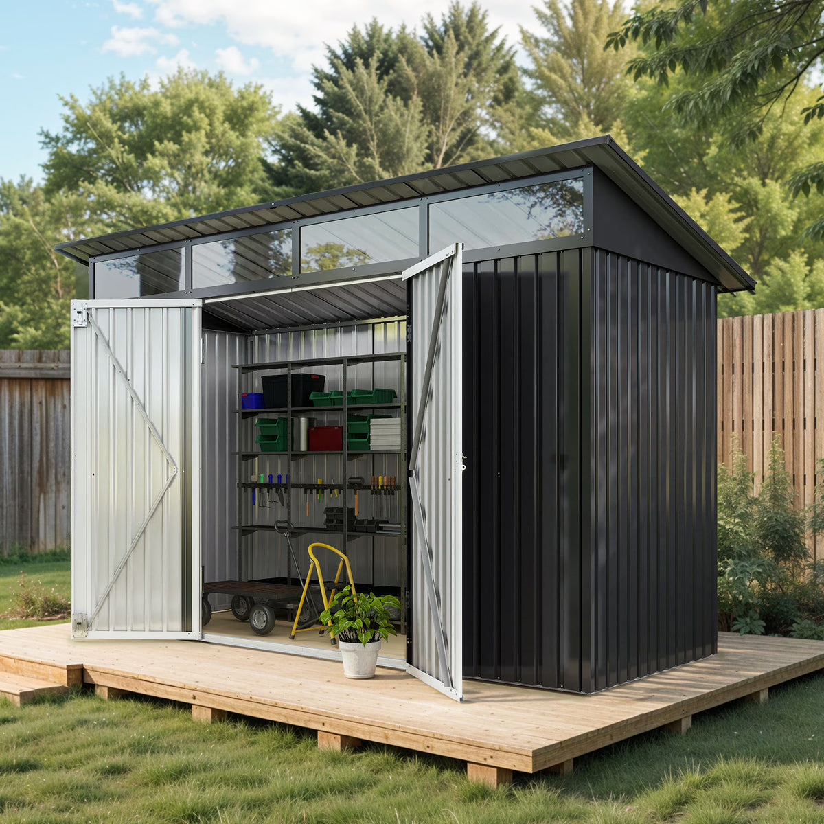 Uforic 9x4 FT Outdoor Storage Shed with Acrylic Windows, Secure Access Lock for Bike Garden Patio Dark Gray