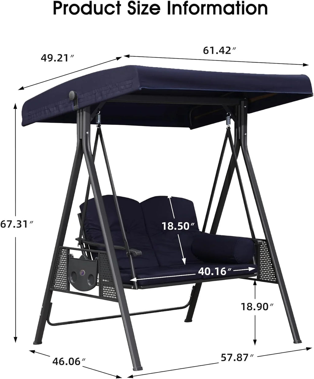 PURPLE LEAF 3-Seat Deluxe Outdoor Patio Porch Swing with Weather Resistant Steel Frame, Adjustable Tilt Canopy, Cushions and Pillow Included, Terra
