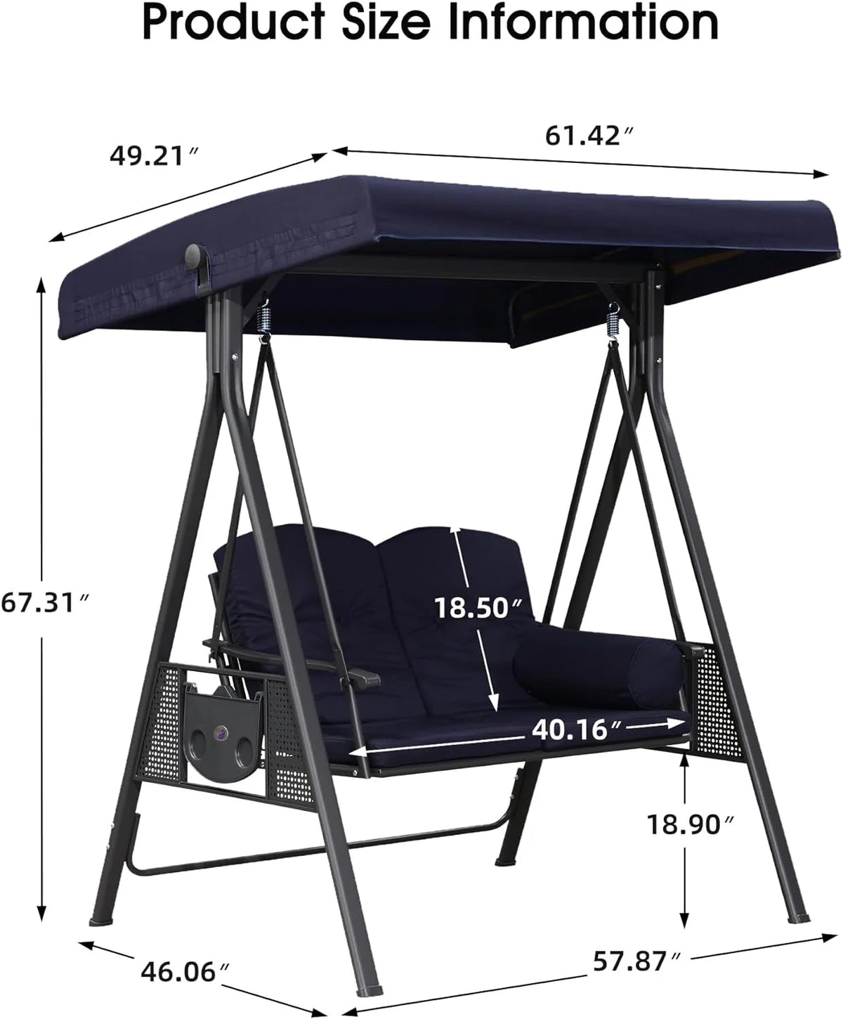 PURPLE LEAF 3-Seat Deluxe Outdoor Patio Porch Swing with Weather Resistant Steel Frame, Adjustable Tilt Canopy, Cushions and Pillow Included, Terra