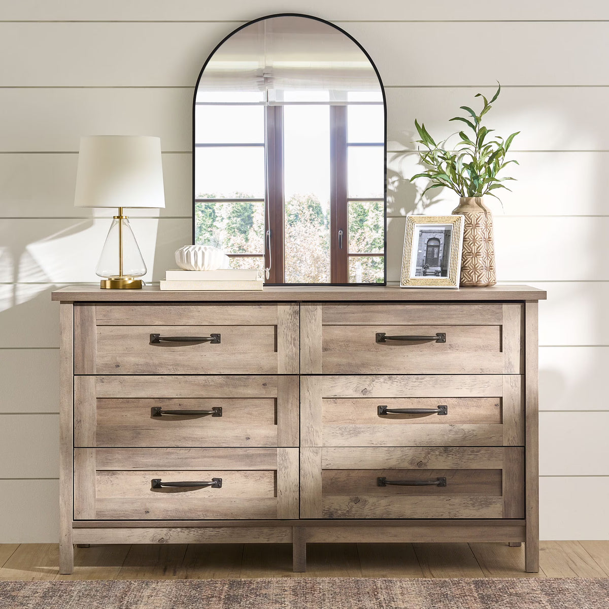 Better Homes & Gardens Modern Farmhouse 6-Drawer Dresser, Rustic White Finish
