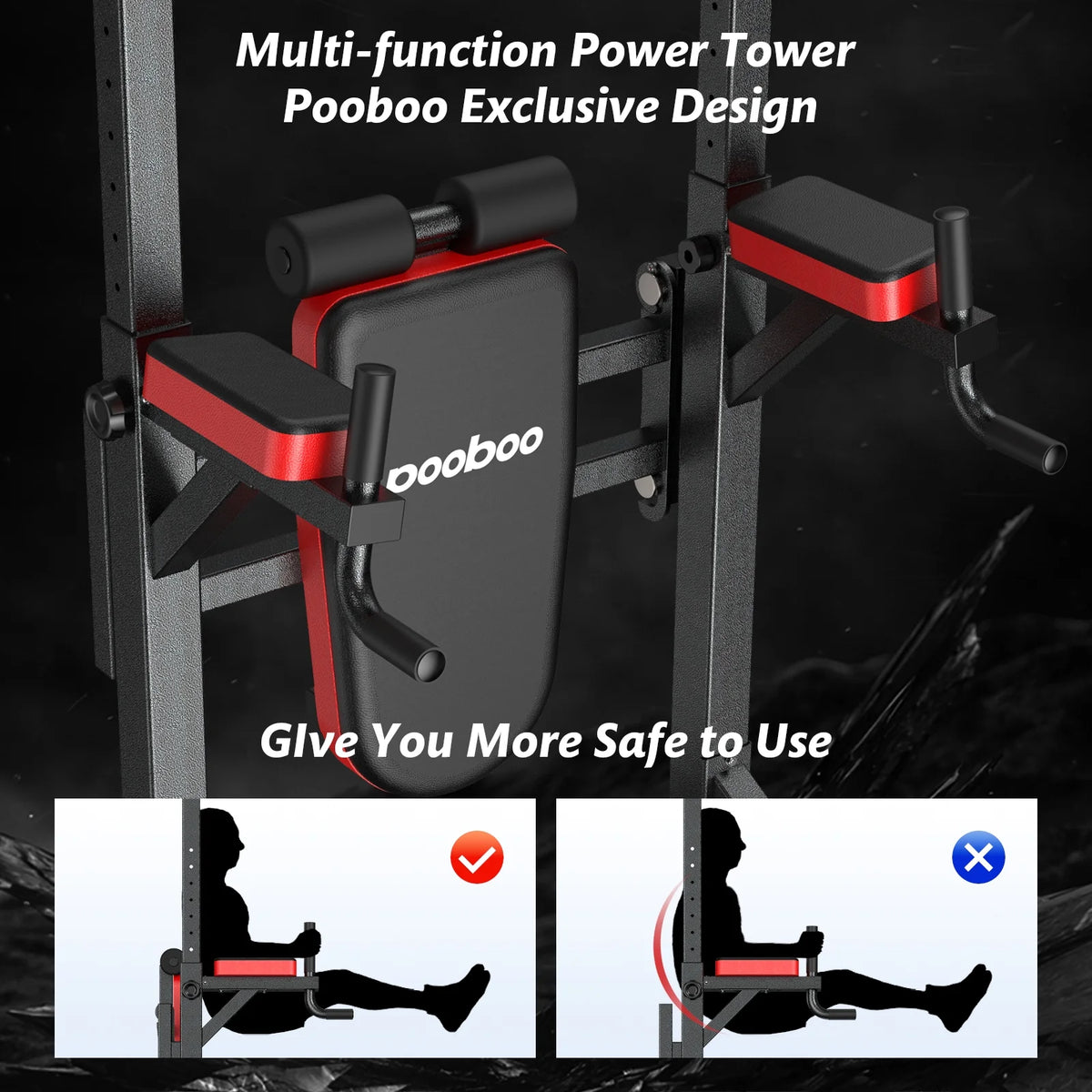 LNOW Multifunction Power Tower Pull up Bar Dip Station Power Rack with Adjustable Backrest for Home Gym Strength Training Workout Equipment Max Weight 480lbs