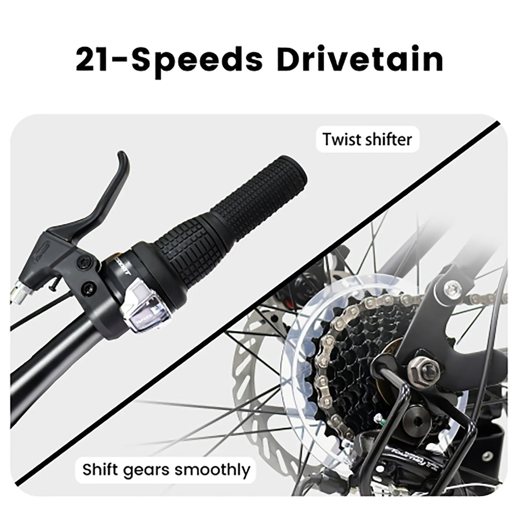 24 Inch Mountain Bike for Teenagers, High Carbon Steel Frame, Dual Full Suspension Mountain Bike, Mountain Tire, 21 Speed Mens Womens Outdoor Cycling, Birthday Gifts
