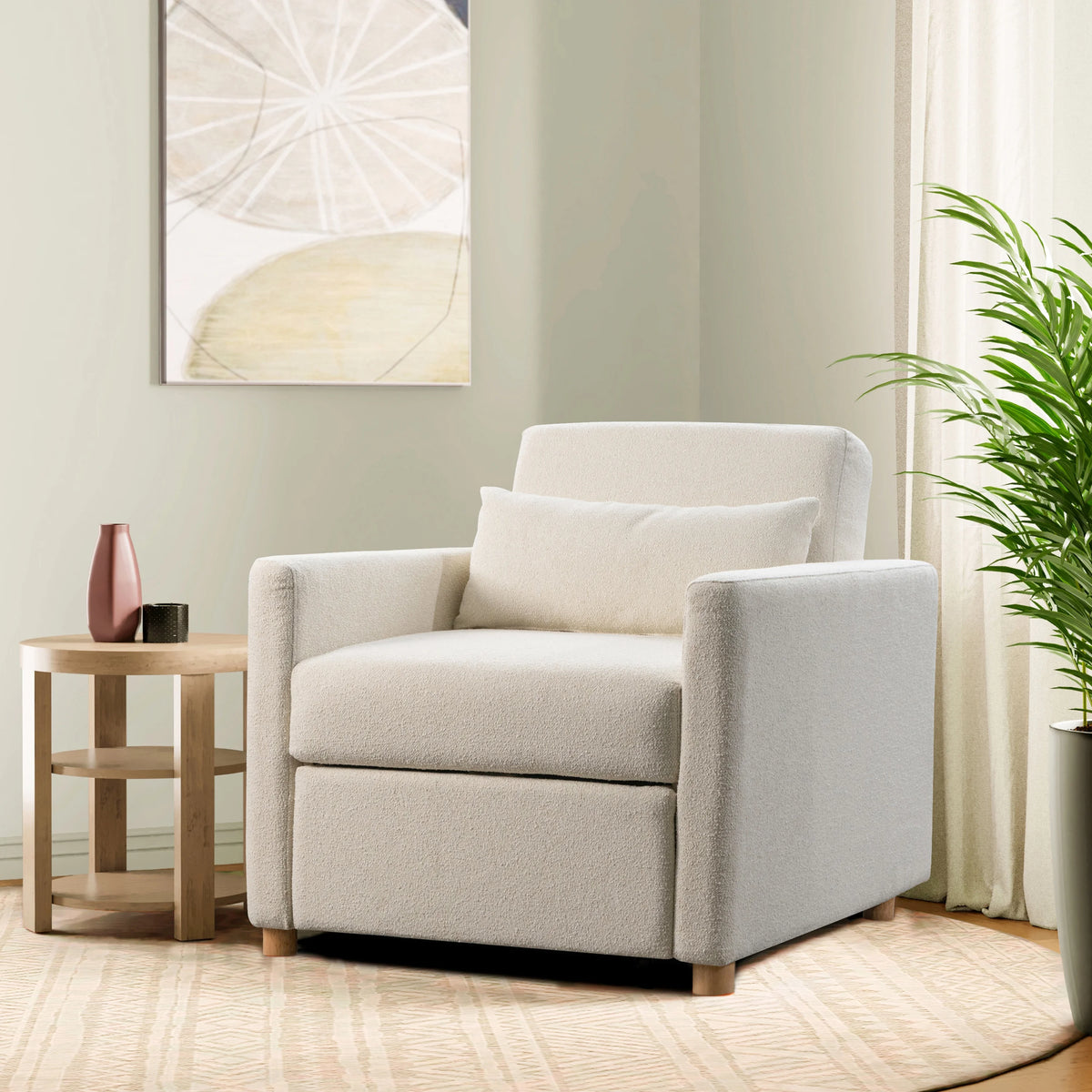 Serta Carly Scandinavian Style Convertible Chair, Ivory Fabric
