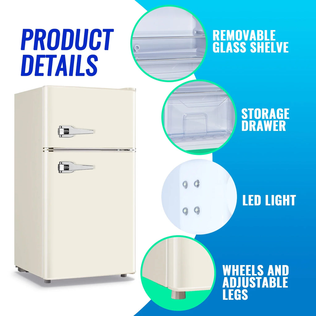 Tacool 3.5 Cu.ft Retro Mini Fridge with Freezer, 2 Door Small Refrigerator with 7 Adjustable Thermostat for Home, Blue