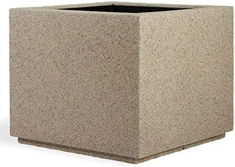 PolyStone Monterray Modern Outdoor/Indoor Square Planter, 23" L x 23" W x 19" H, Lightweight, Heavy Duty, Weather Resistant, Polymer Finish, Commercial Grade and Residential (Concrete Gray)