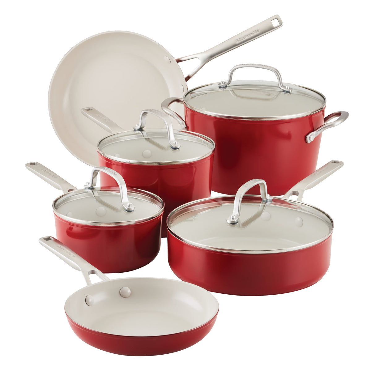KitchenAid Hard Anodized 10 Pcs Ceramic Nonstick Cookware Pots and Pans Set, Oven Safe to 500F, Pistachio