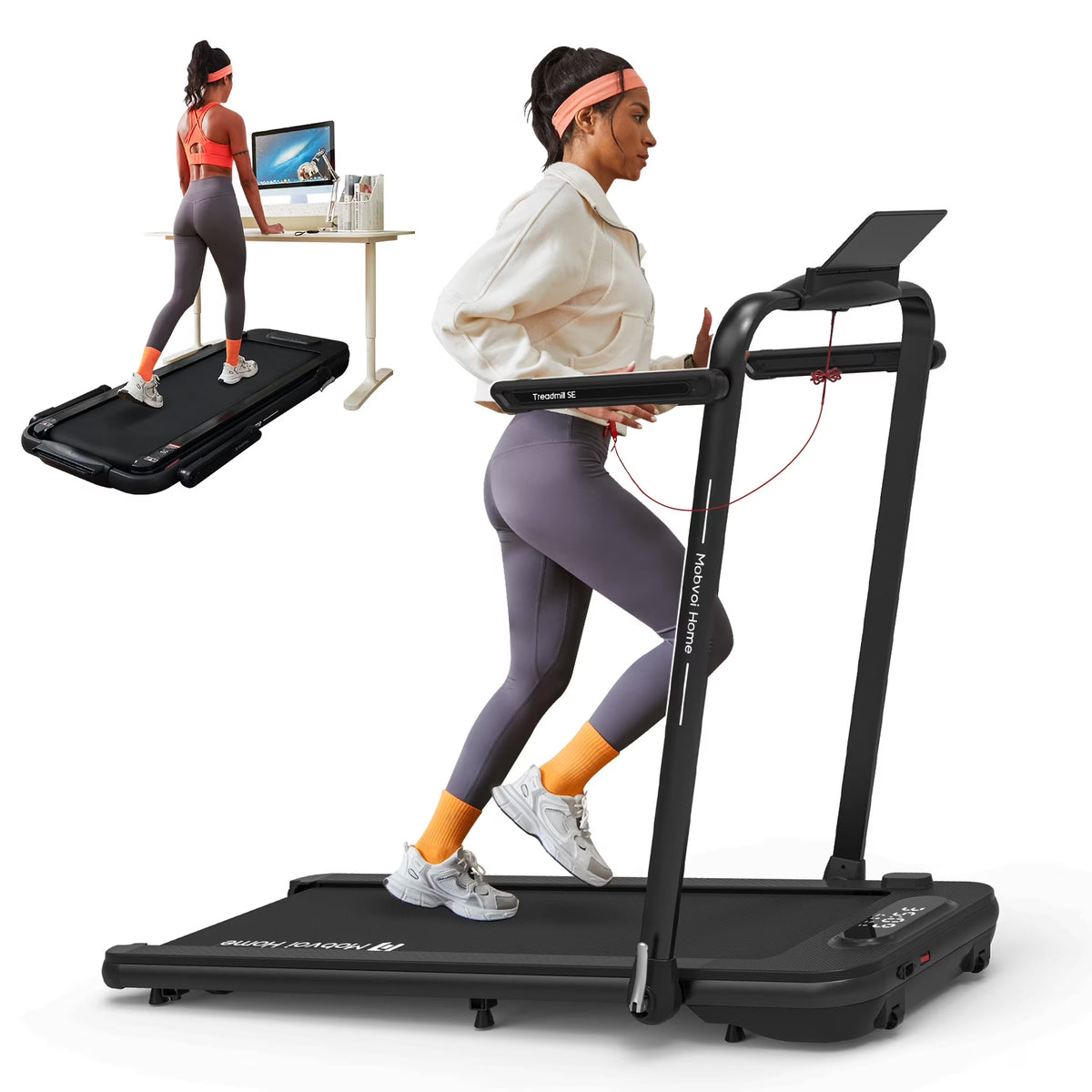 Mobvoi Home Treadmill SE 3 in 1 Folding Treadmill Walking Pad 2.5 HP Compact Portable Under Desk Running Walking Machine with Remote Control 265 LBS, Black