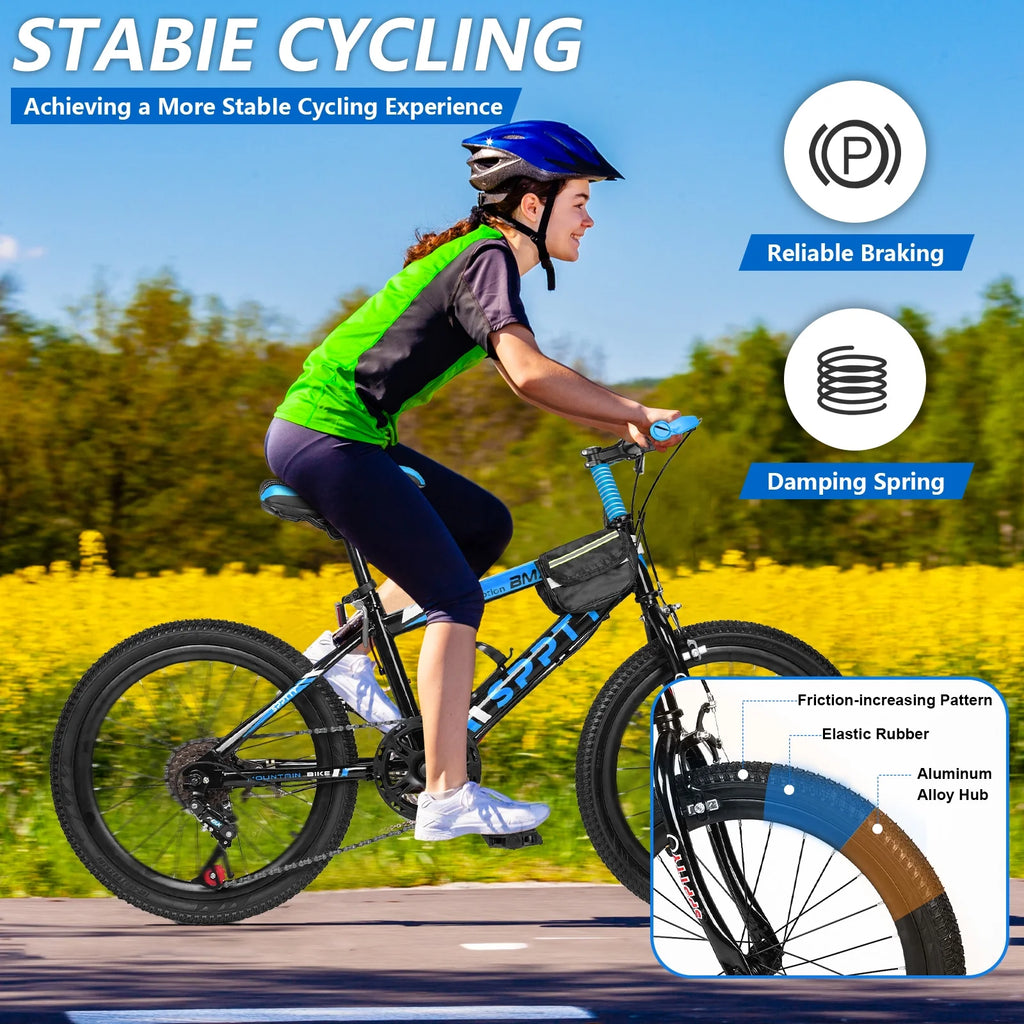 SPPTTY 20-24 inch Bike,6-Speed Mountain Bike for Men Women Boys Girls,Comfort Saddle,Blue