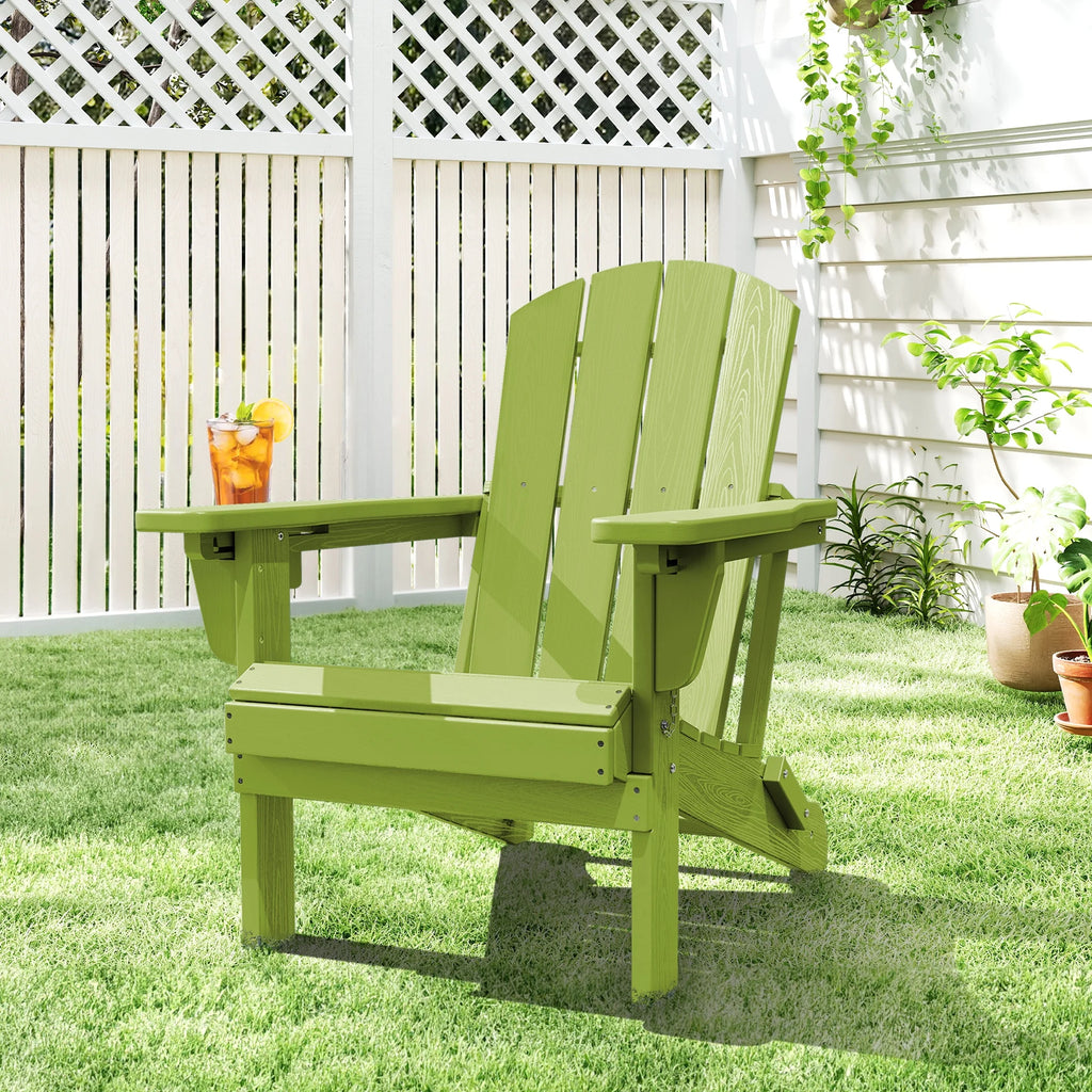 SERWALL Outdoor Adjustable Folding HDPE Adirondack Chairs Set of 2 with Cup Holder, Gray
