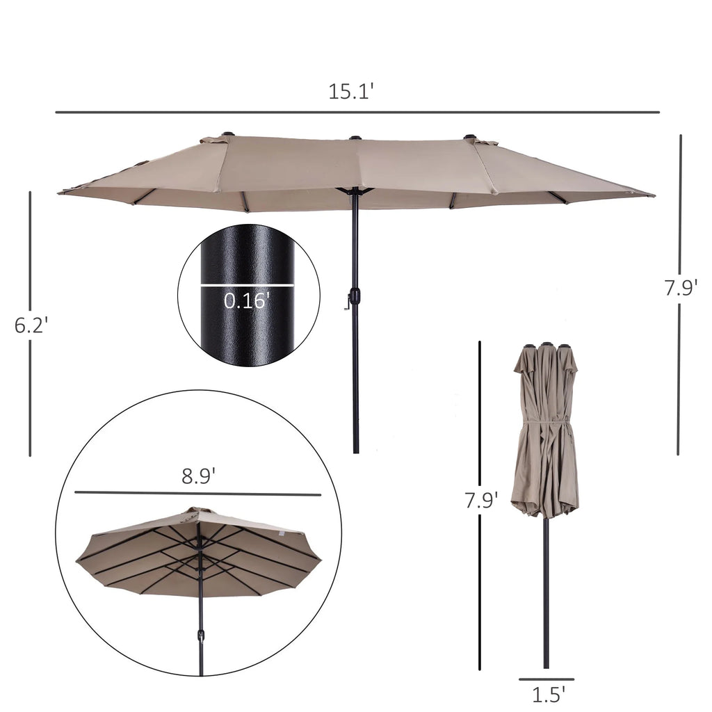 Outsunny Extra Large 15Ft Patio Umbrella,Double-Sided Outdoor Umbrella with Crank Handle and Air Vents for Backyard,Deck,Pool,Market,Gray,Gray Steel Lighting Outdoor Lighting