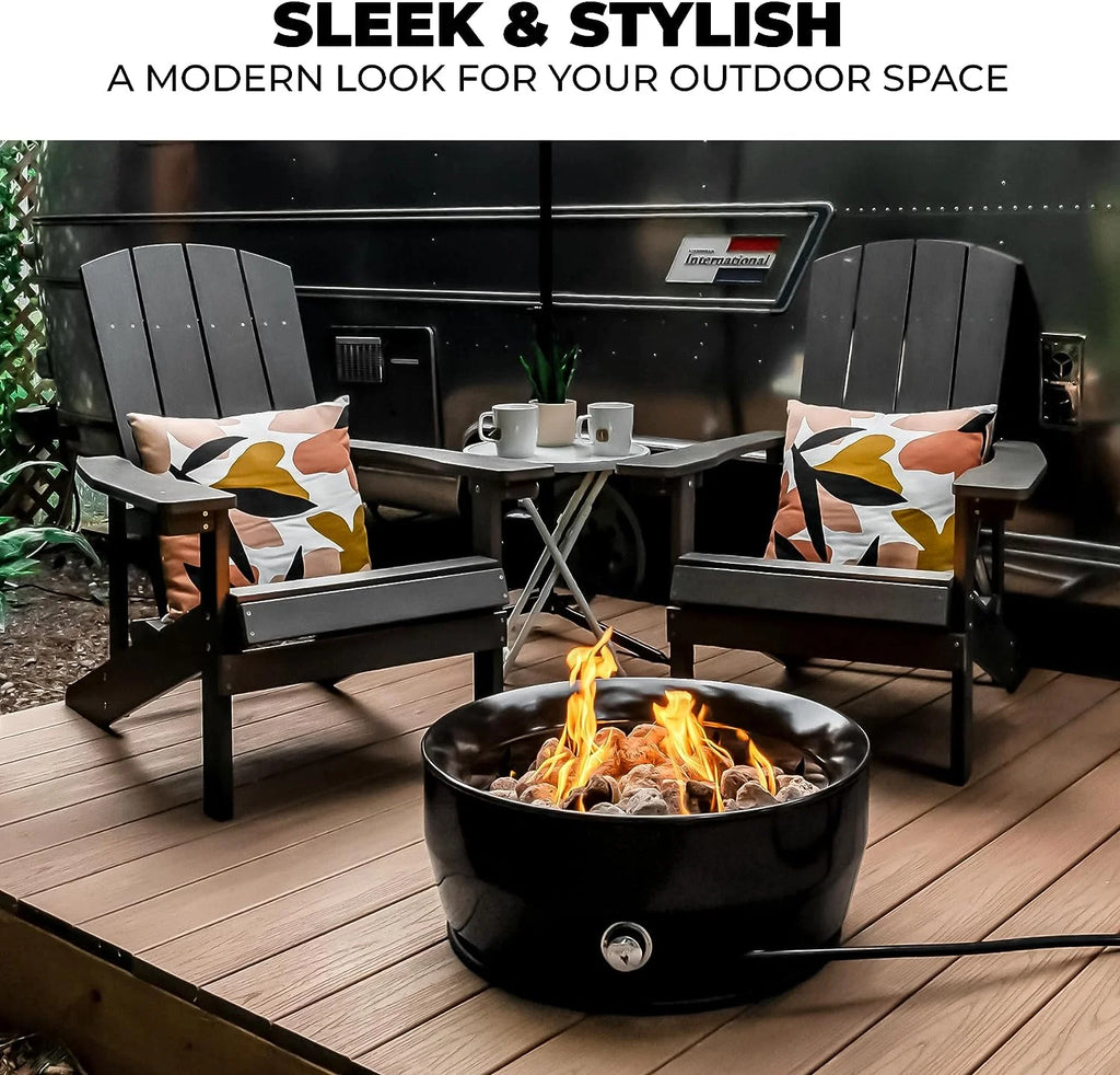 Outland Living Large Outdoor Propane Gas Fire Pit for Outside, 60,000 BTU/h, 24 inch with Lid - Modern Lake Country 800 Fire Bowl Firepit for Patio, Graphite Gray