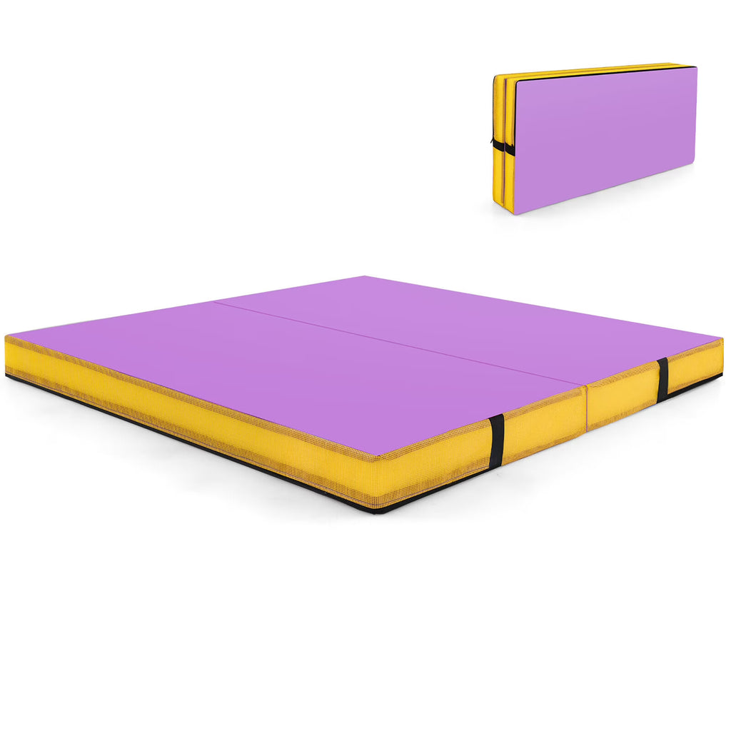 Gymax 4'x4'x4'' Bi-Folding Gymnastic Tumbling Mat W/Handles Home Gym Yoga MMA Purple