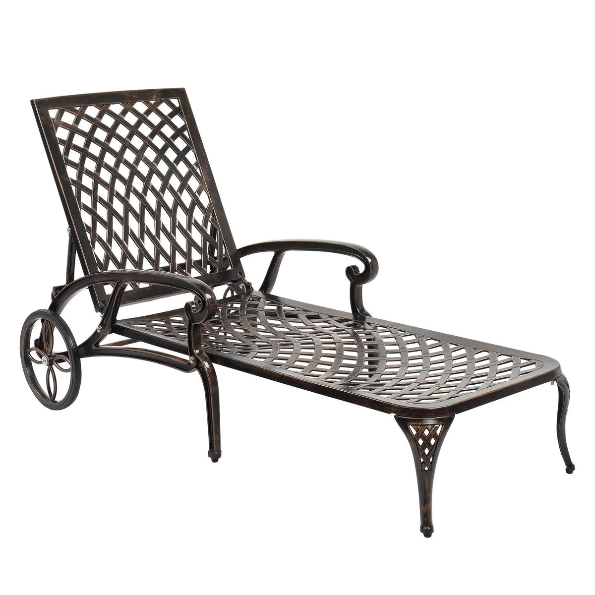 Zimtown Cast Aluminum Lounge Chair Adjustable Patio Recliner, Patio Chaise Chair, Heavy Duty Lying Bed for Garden, Poolside, Yard, Lawn, Black