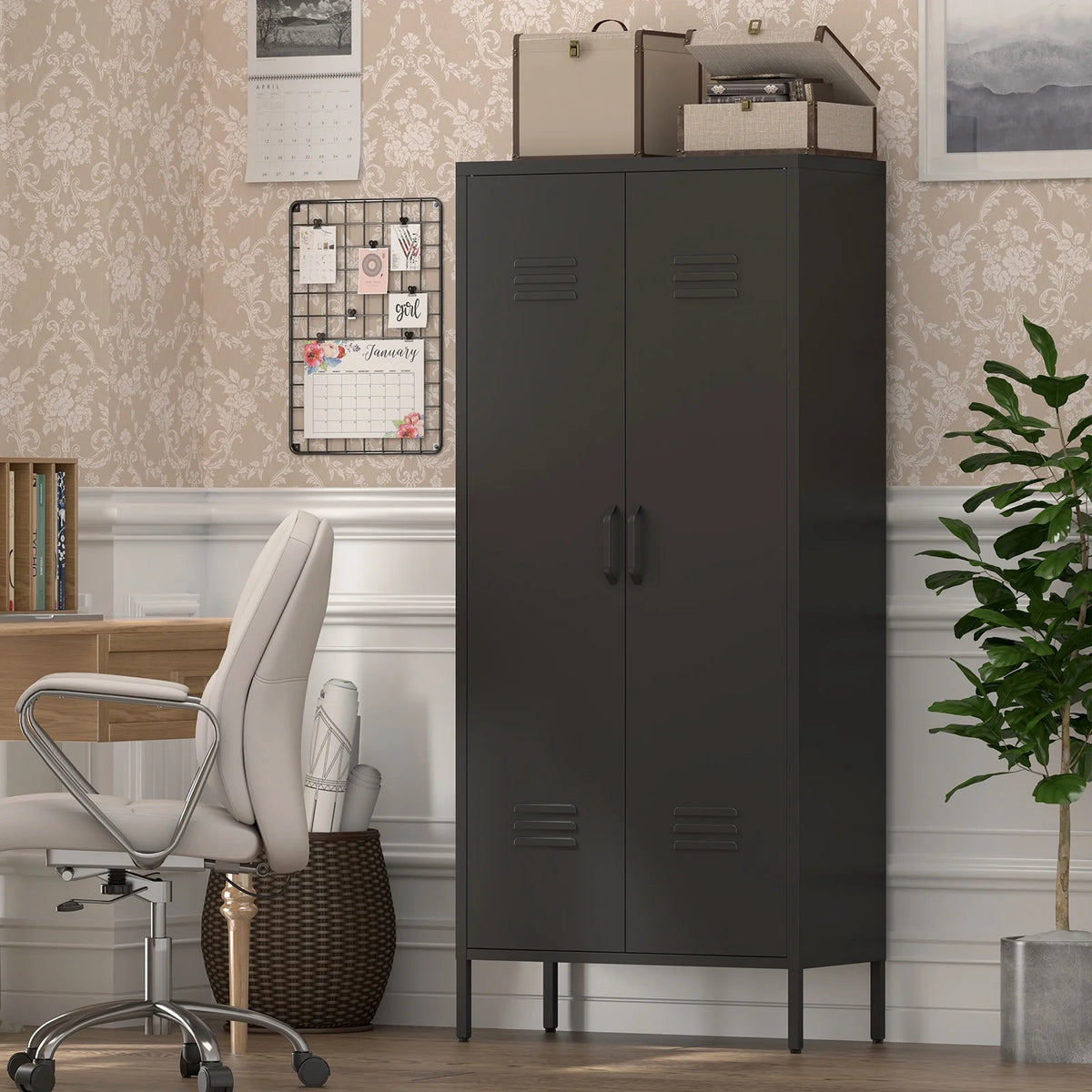 Marcree Green Metal Cabinet,2 Door Accent Cabinet,Metal Locker Cabinet with Legs,Sideboard Cabinet with Adjustable Shelves,Locker Storage Cabinet for Living Room,Entryway