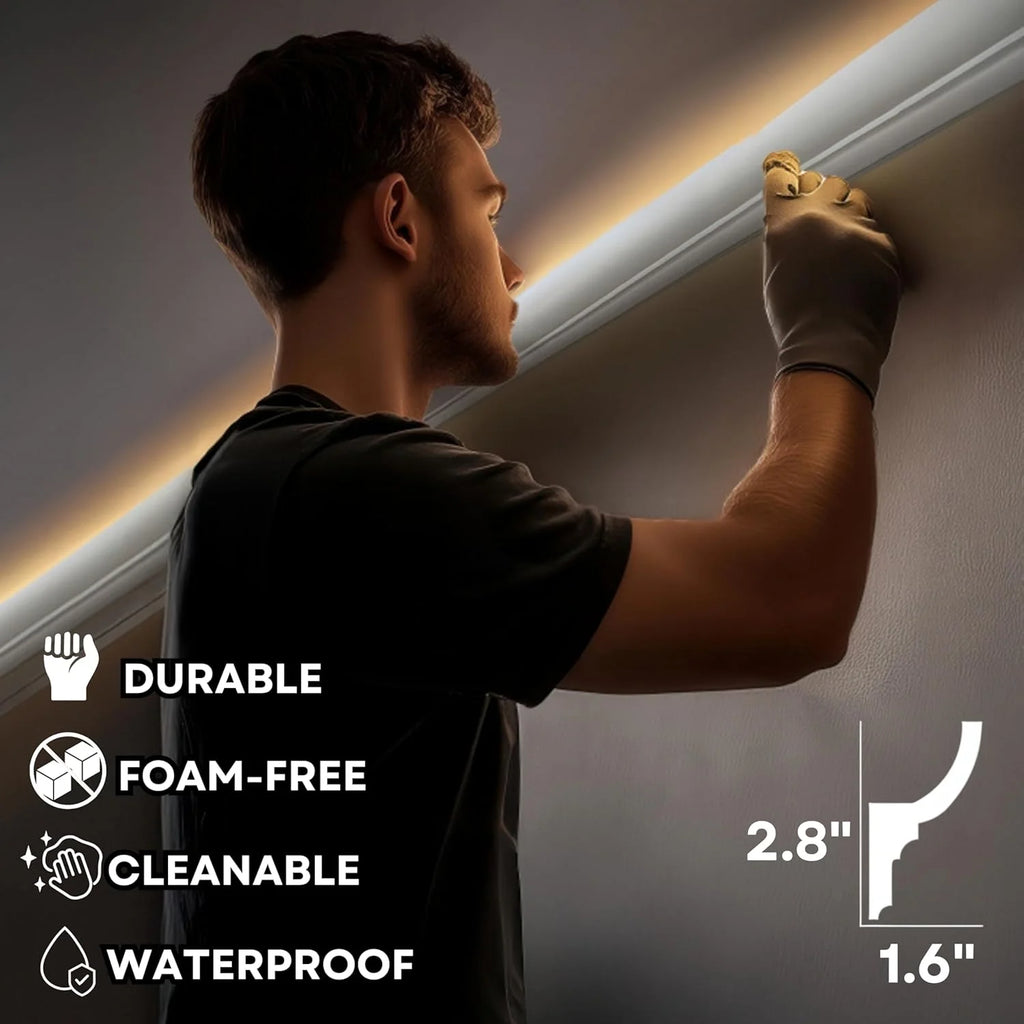 7-Piece 94.5 (55.12 ft) Crown Molding with Duct Kit for Seamless Ambient Home Accent Lighting | Waterproof Channel for Easy LED Strip Installation (CROWN MOLDING WITH LED DUCT)