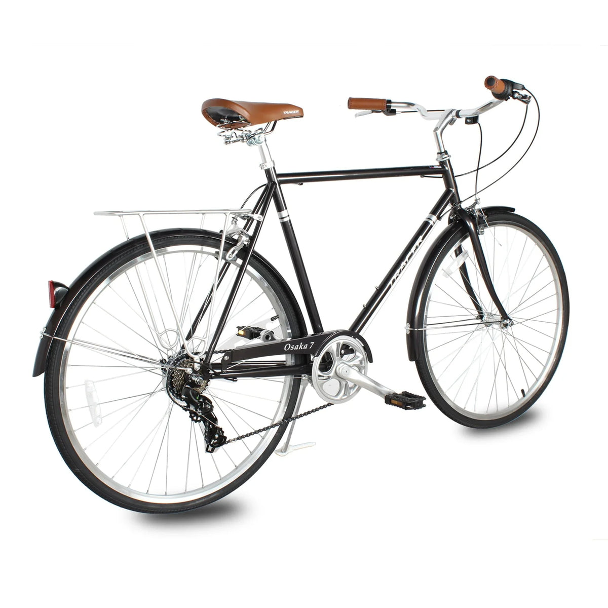 Tracer Osaka Men's Hybrid City Bike 21" Matte Black Steel Frame Shimano 7 Speed 28" Wheels Comfort Bike Urban Commuter