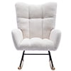 HONSIT Pink Nursery Rocking Chair, Teddy Fabric Upholstered Glider Rocker with High Backrest, Modern Rocking Accent Chairs Comfy Side Chair for Nursery, Bedroom, Living Room