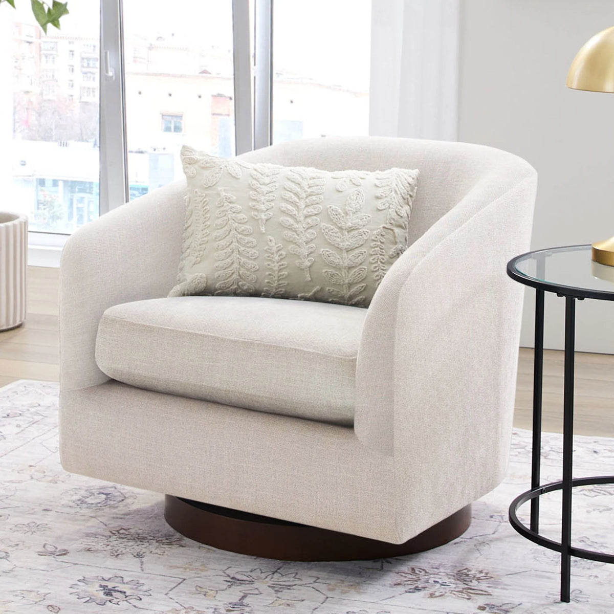 Better Homes & Gardens Bradford Wooden Base Modern Swivel Chair, Linen