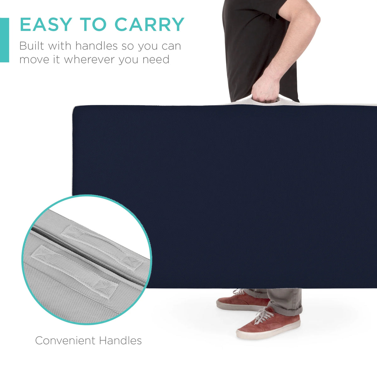 Best Choice Products 4in Thick Folding Portable Twin Tri-Fold Mattress w/ Carry Case, Washable Cover - Midnight Blue