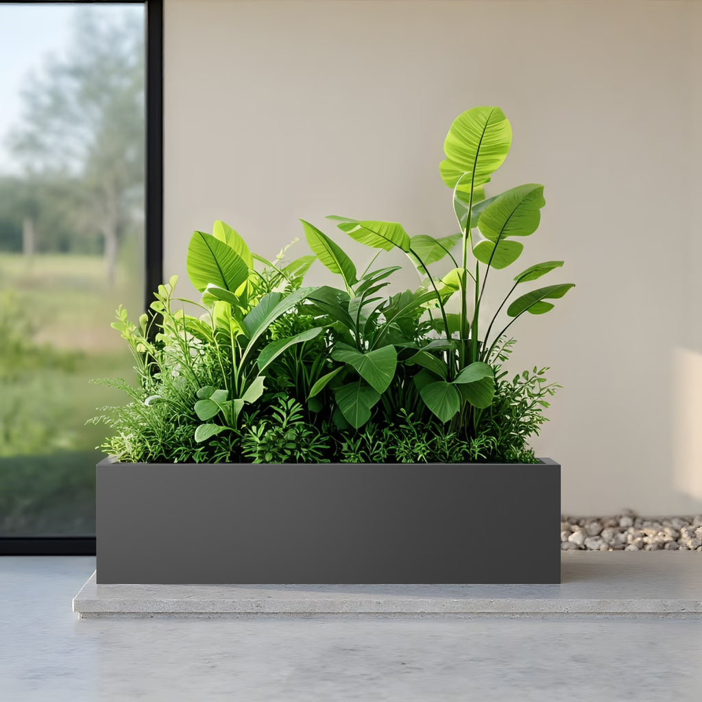 MAYEERTY 36*9*9" Gray Modern Large Rect Metal Planter Box with Drainage Hole for Outdoor Gardening & Balcony