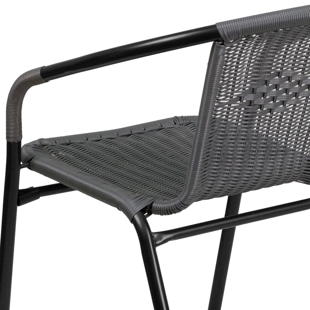 Emma + Oliver Indoor/Outdoor Stacking Rattan Restaurant Patio Chairs, Set of 2, Gray