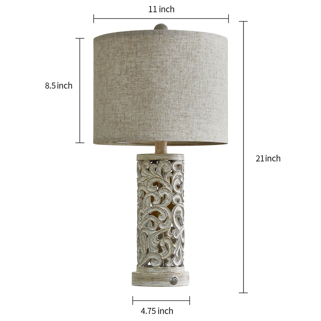 Oneach 3 Way Dimmable Touch Table Lamps for Living Room Bedroom Set of 2 Bedside Lamps with USB Ports 21" Retro Farmhouse Nightstands Lamp Resin(Bulbs)