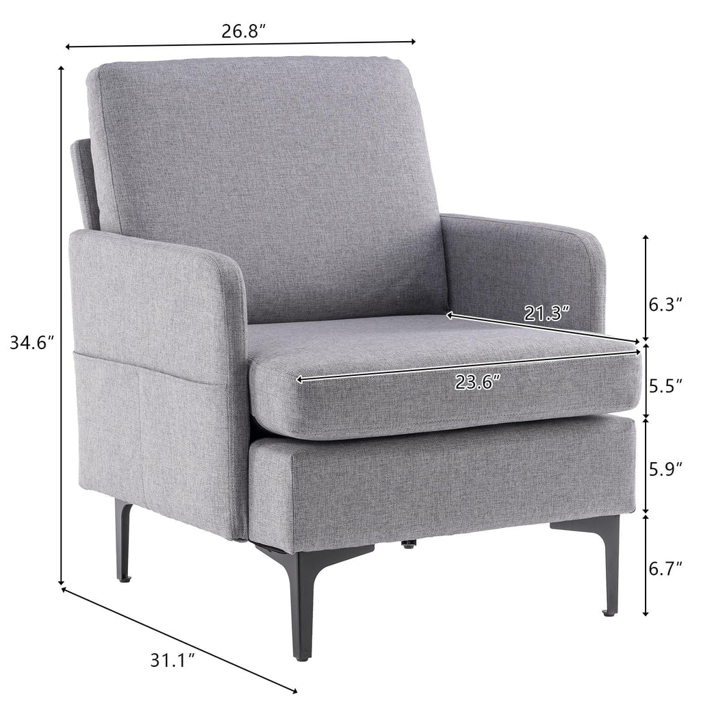 Ktaxon Fabric Accent Chair, Reading Armchair with Removable Cushion, Single Sofa with Extra Seat Depth for Living Room Bedroom Black