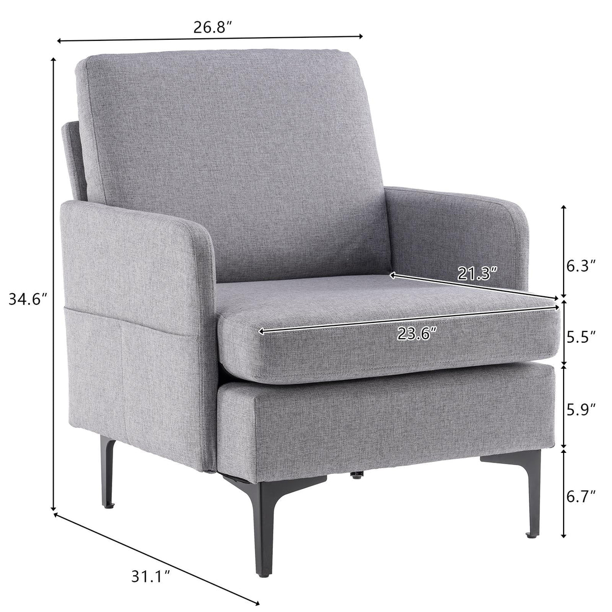 Ktaxon Fabric Accent Chair, Reading Armchair with Removable Cushion, Single Sofa with Extra Seat Depth for Living Room Bedroom Black
